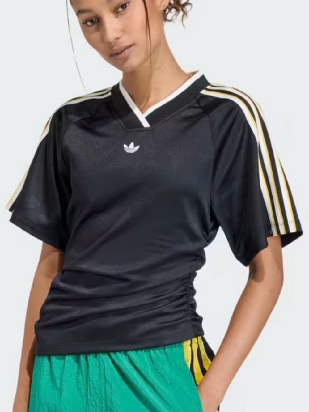 Adidas V-neck ROUCHED FOOTBALL Black JERSEY Top*NWT